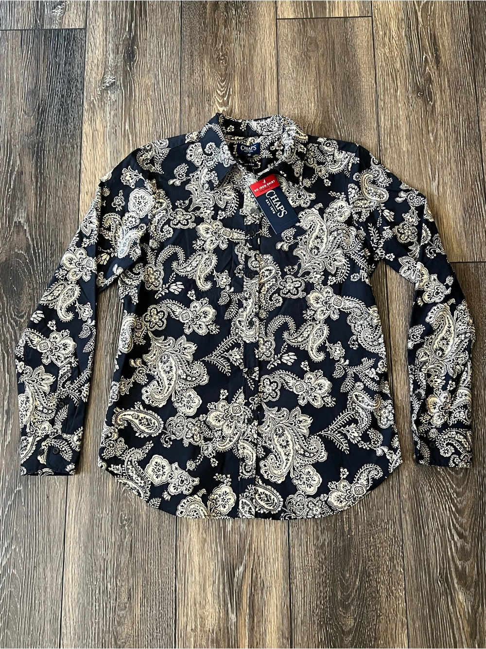 NWT Chaps Black & Cream Paisley Long-Sleeve Button-Down Shirt Mens Size Small